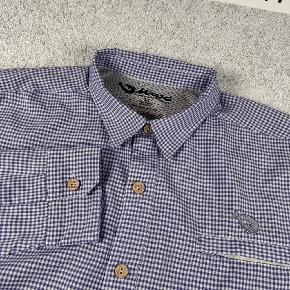 Mojo Sportswear Mens XL Purple White Gingham Check Long Sleeve Fishing Shirt